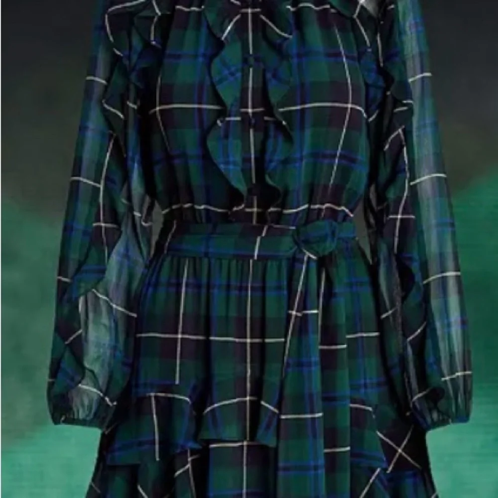 Ralph Lauren Dark Green Plaid Long Sleeve Georgette dress NWT - Picture 5 of 9